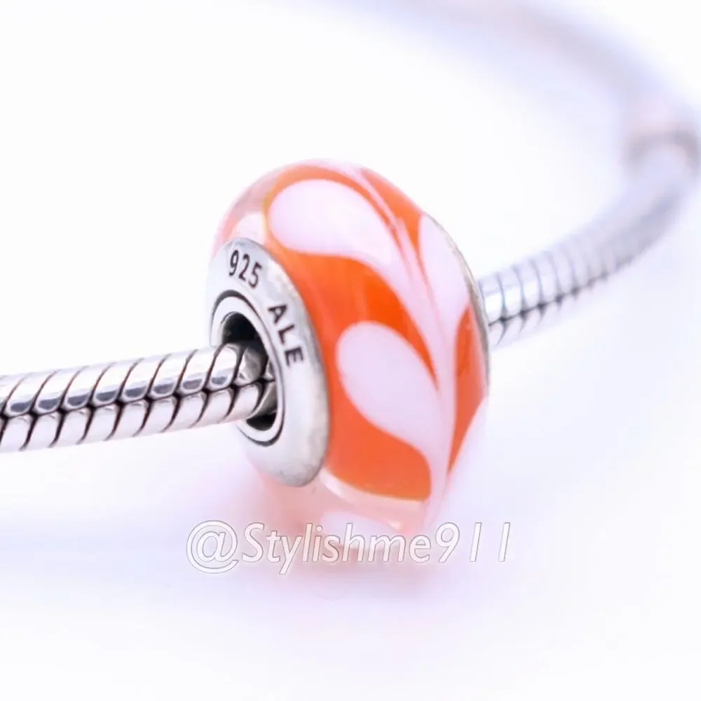 Authentic PANDORA Retired Orange Swirls Glass Charm